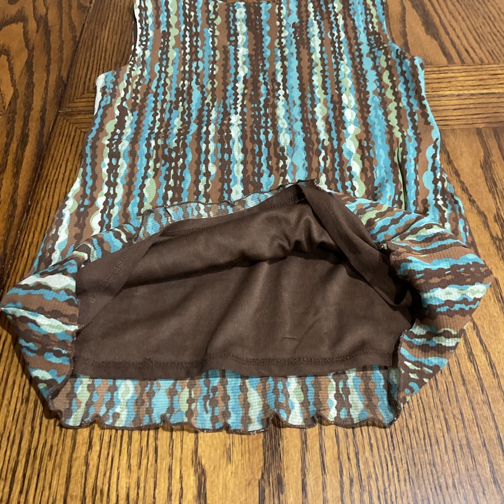 Aqua, brown & cream sleeveless top with braided bodice S - Picture 4 of 10